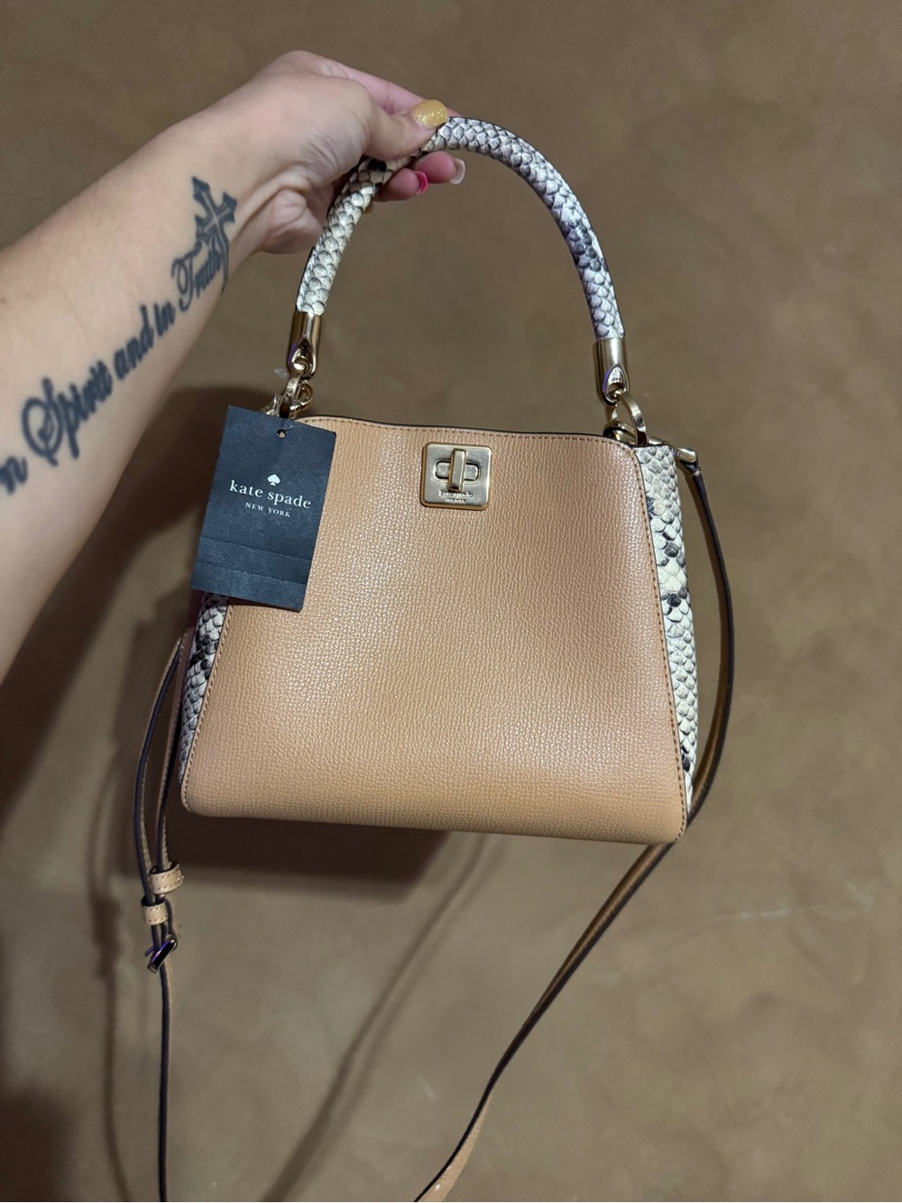 Kate Spade NWT Phoebe Snake Embossed Top Handle Purse w/ Crossbody Strap